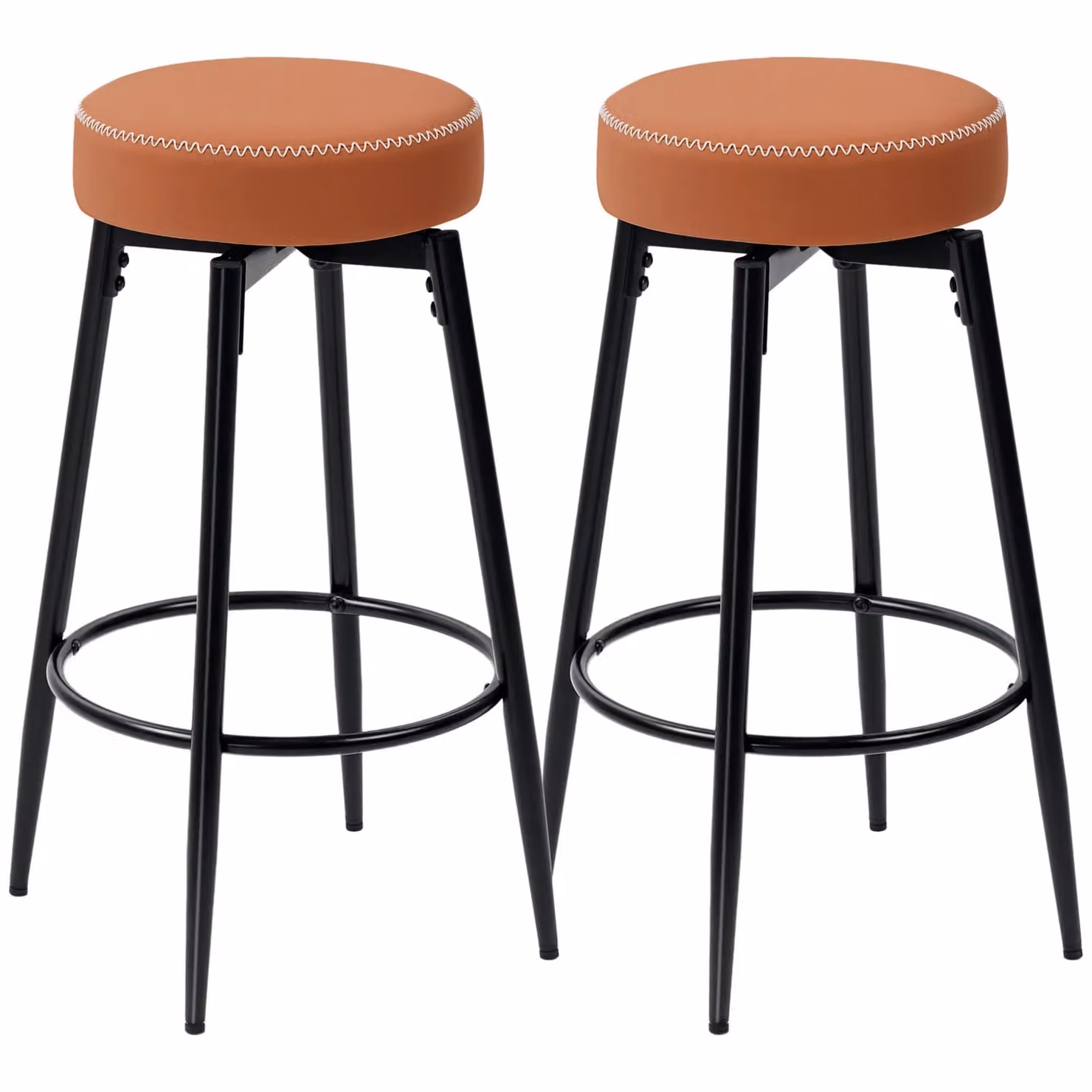 HOMCOM Set of 2 Modern 360 Degree Swivel Bar Stools in Brown with Metal Footrest, Height: 69 cm – 1