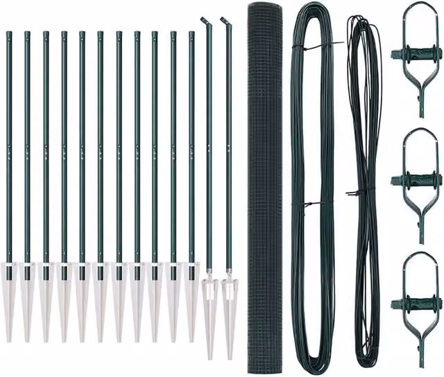 Berkfield Home Green PVC-Coated Steel Welded Wire Fence with 13 In-Ground Spike Posts, W: 25 m, H: 1.5 m