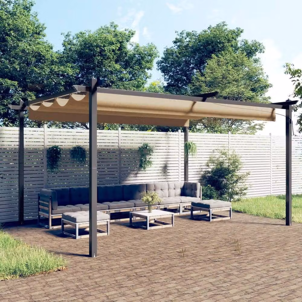Berkfield Home Sturdy Garden Gazebo with Retractable Roof, Beige, W: 300 cm, D: 300 cm, H: 220 cm – 1