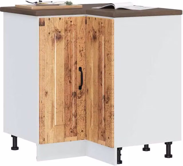 Berkfield Home Kalmar Kitchen Corner Base Cabinet in Brown Old Wood Engineered Wood