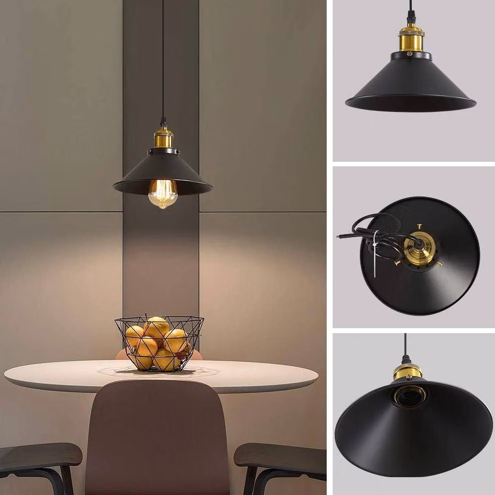 Goeco Industrial Black Metal Cone Pendant Light with Adjustable Cable and E27 Fitting – 3