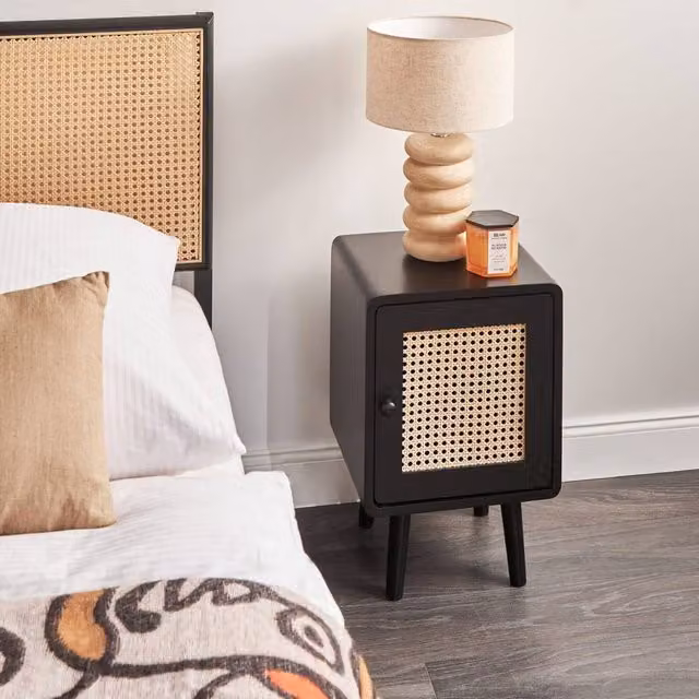 Wyld Haus Black Painted Wood and Rattan Bedside Table – 1
