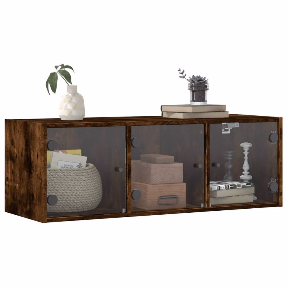 Berkfield Home Wall Cabinet with Glass Doors in Smoked Oak Brown, W/D/H: 102 x 37 x 35 cm – 3