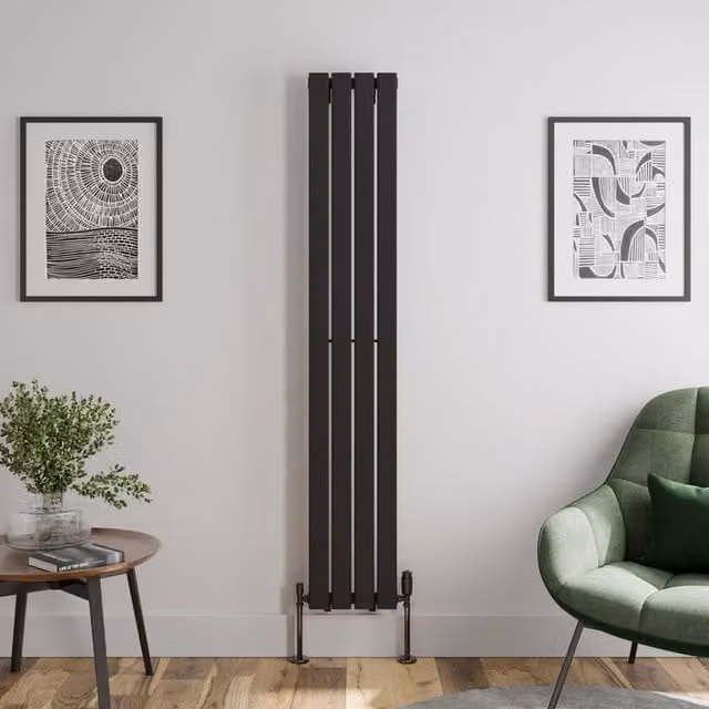 Temprazo Black Steel Single Panel Vertical Designer Radiator H 180 x W 30.5 cm