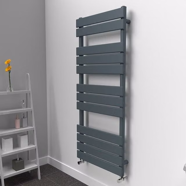 Lux Heat Flat Coloured Steel Towel Radiator in Grey, W: 120 cm, H: 50 cm