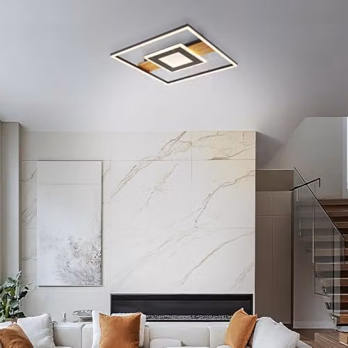 Globo Lighting Pikara Modern Square LED Ceiling Light in Black and Brown with Crystal and Wood Effect, W/D/H: 38 x 38 x 5 cm – 3