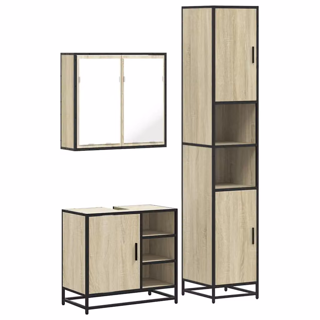 Berkfield Home 3 Piece Industrial Bathroom Furniture Set in Brown Sonoma Oak – 2