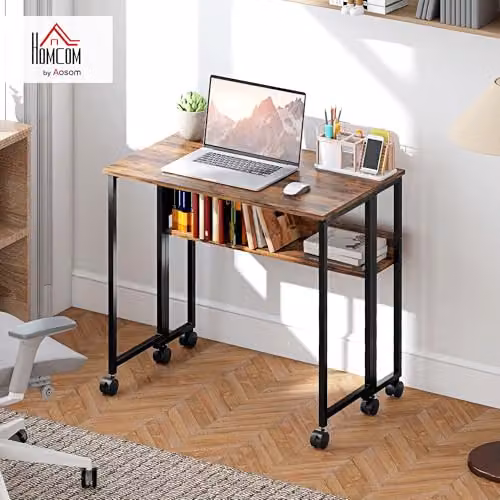 HOMCOM Folding Writing Desk with Storage Shelf and Bag in Rustic Brown – 2