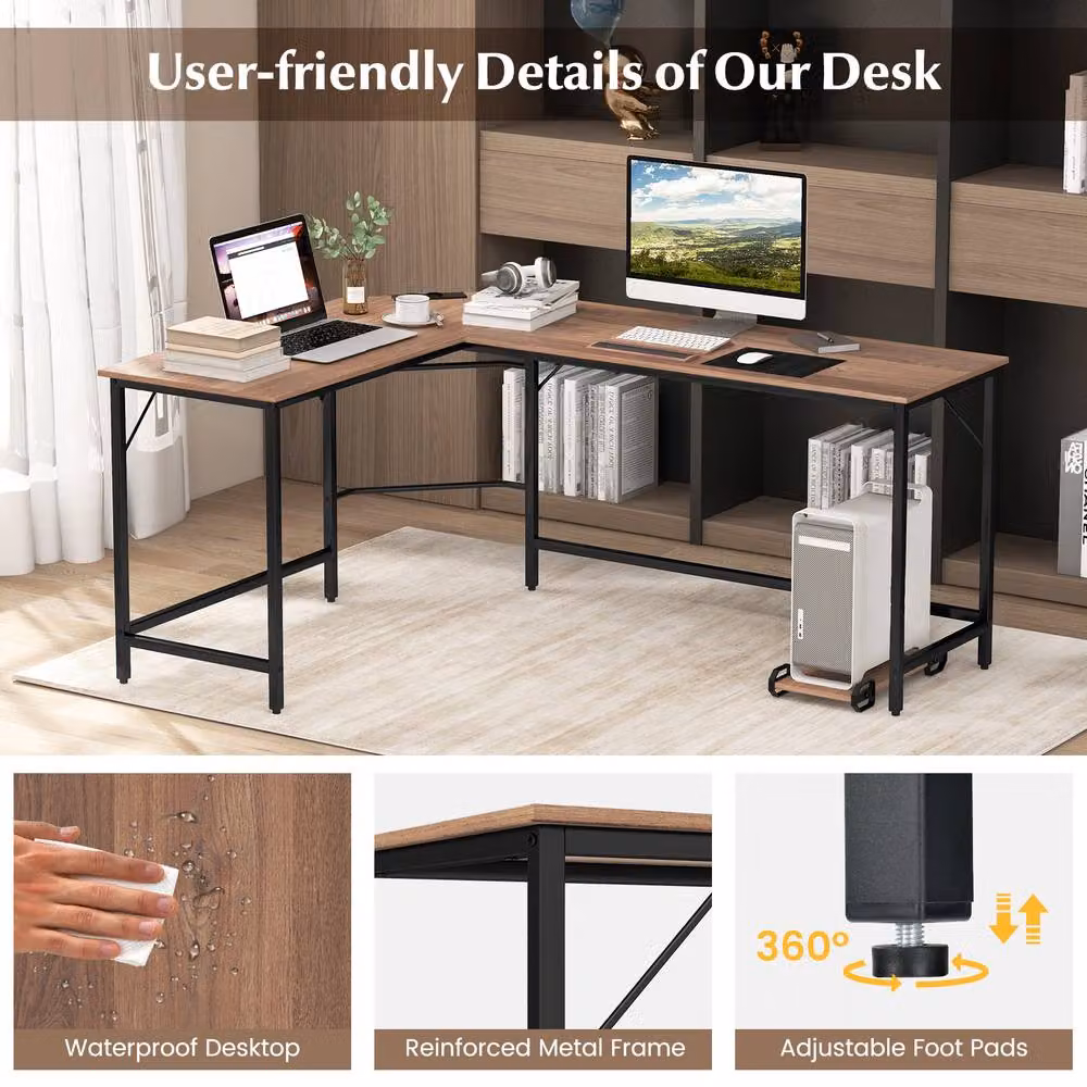 Costway L-Shaped Corner Home Office and Gaming Desk with CPU Stand in Natural – 4