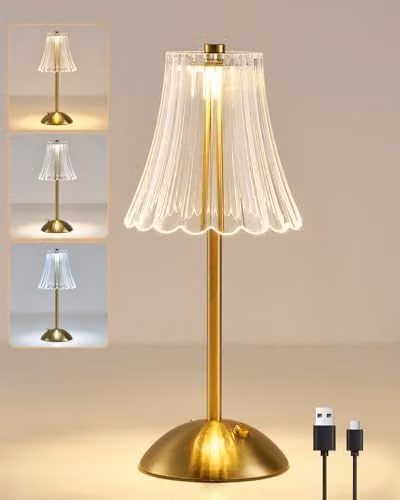 Harper Living Rechargeable LED Table Lamp, Dimmable Touch Control Bedside Reading Light in Gold/Brass Finish – 1