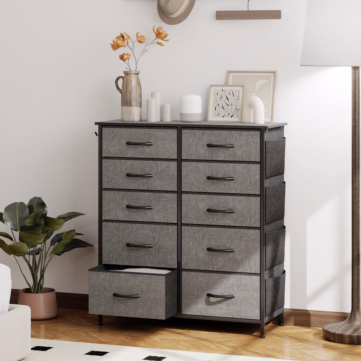 HOMCOM Chest of Ten Fabric Drawers in Charcoal Grey – 2