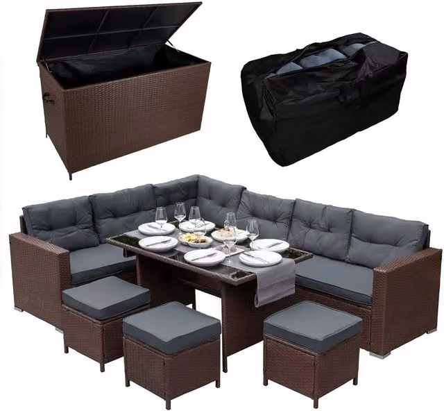 Monstershop Modern Rattan Corner Set and Storage Box in Brown and Black