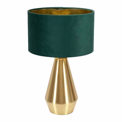 ValueLights Jax Antique Brass Touch Table Lamp with Green Velvet and Gold Inner Shade