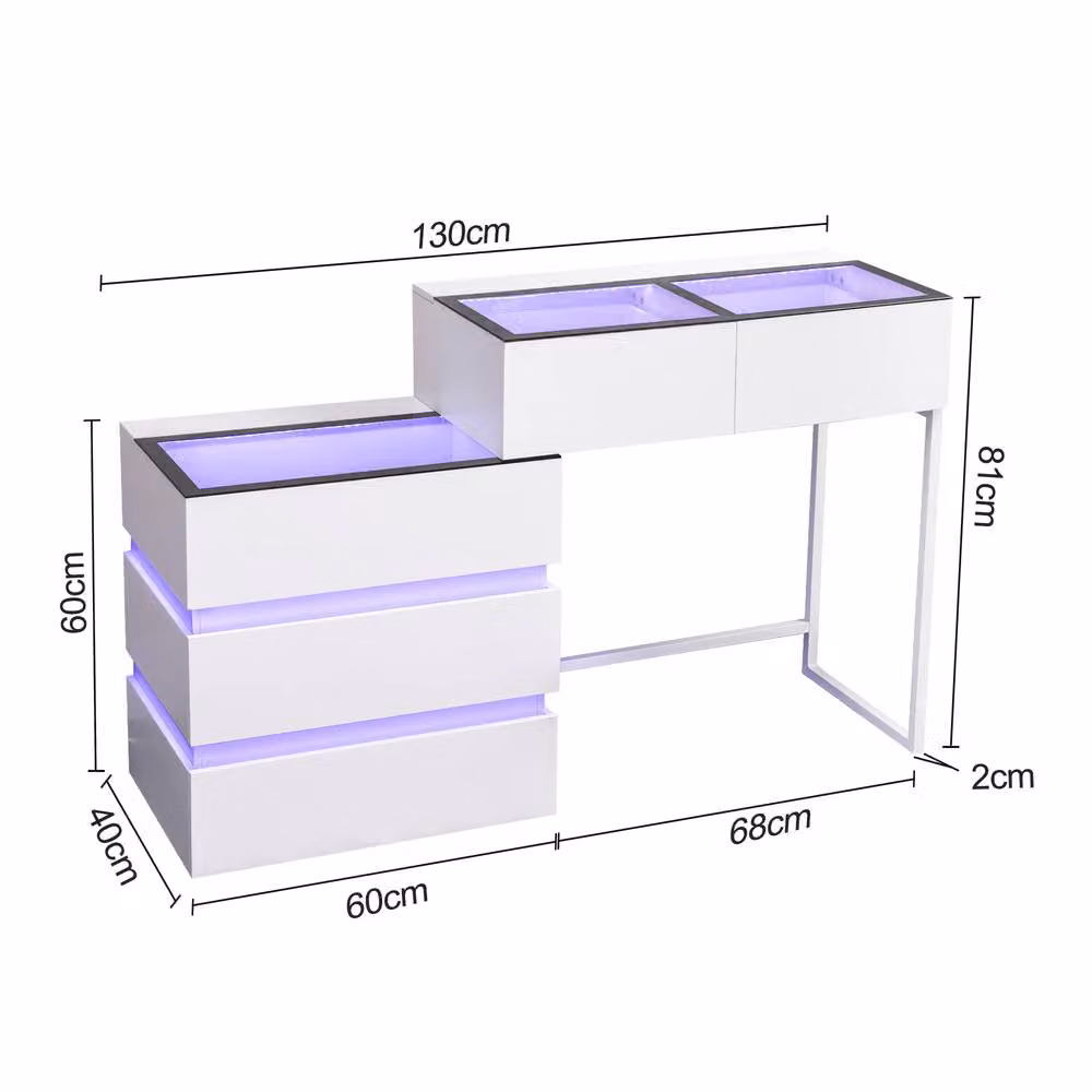 FENCHILIN 2 in 1 RGB Lighting Bedside Dressing Table with 5 Drawers, White, W: 130 cm, D: 40 cm, H: 81 cm – 2