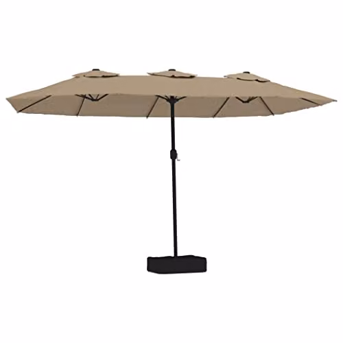 vidaXL Double-Head Cantilever Garden Parasol with LEDs in Beige, W: 449 cm, H: 265 cm – 1