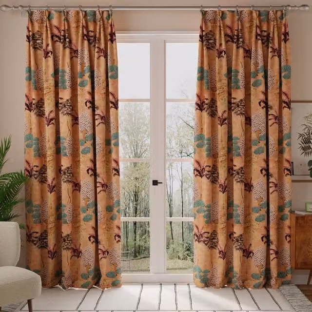 Linda Barker Cloud Tree Velvet Print Made to Measure Fabric Panel Curtain in Peach