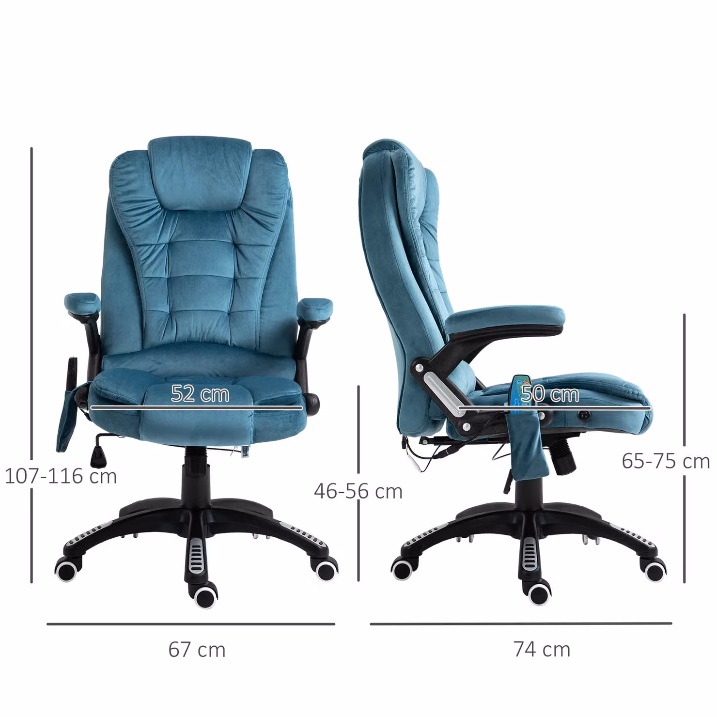Vinsetto Blue Ergonomic Massage Office Chair and Gaming Recliner with Fabric Upholstery – 3