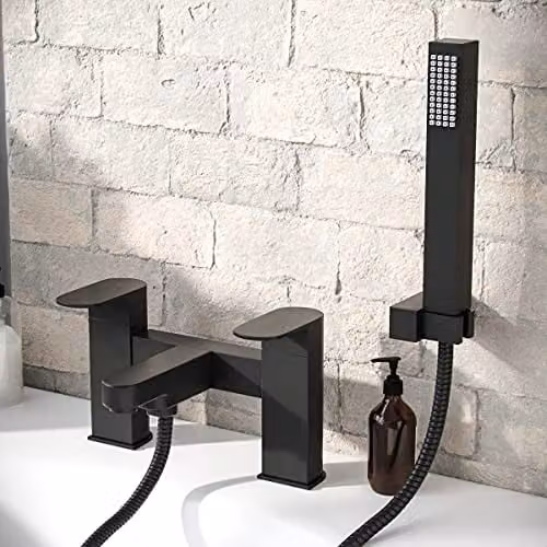 Nes Home Kento Bath Shower Mixer and Handset with Two Handles in Matt Black