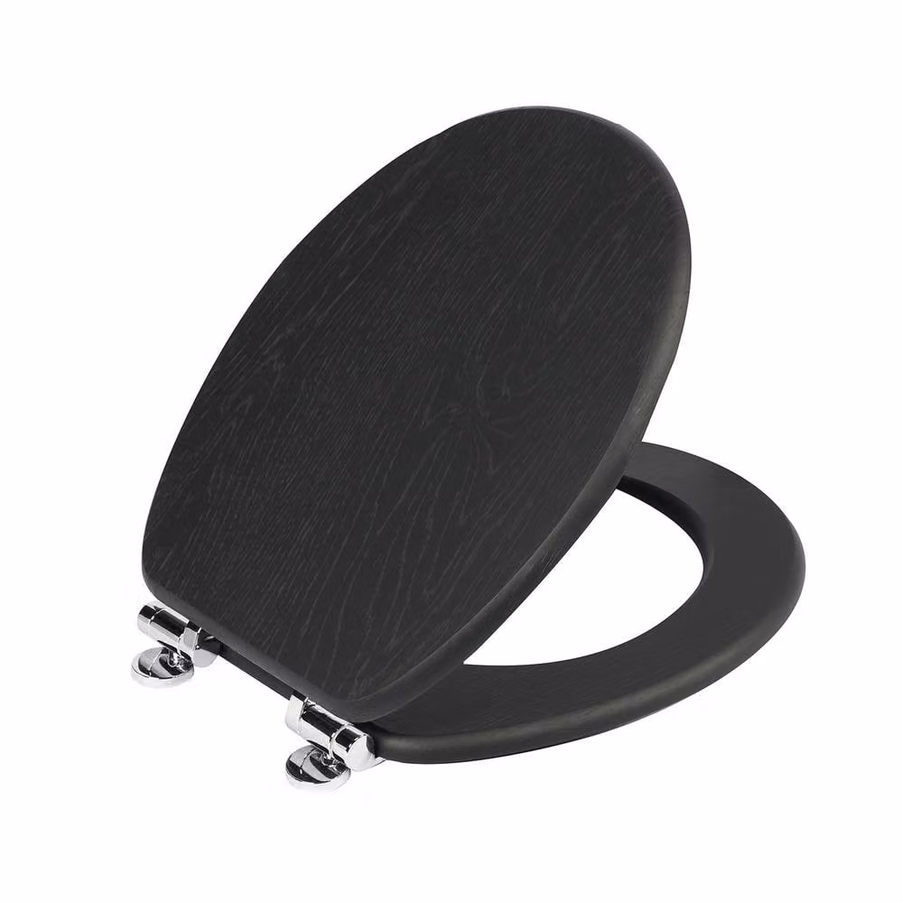 SINOBATH Universal Oval Soft Close Toilet Seat in Black MDF with 10.5 - 23cm Hole Spacing – 6