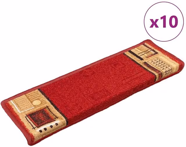 Berkfield Home Self-adhesive Stair Mats, 10 Pieces, Red, W/D/H: 65 x 21 x 4 cm – 1