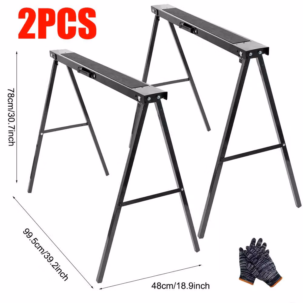 Ventryn 2-Piece Heavy Duty Folding Saw Stands, Black Steel Iron Trestle – 2