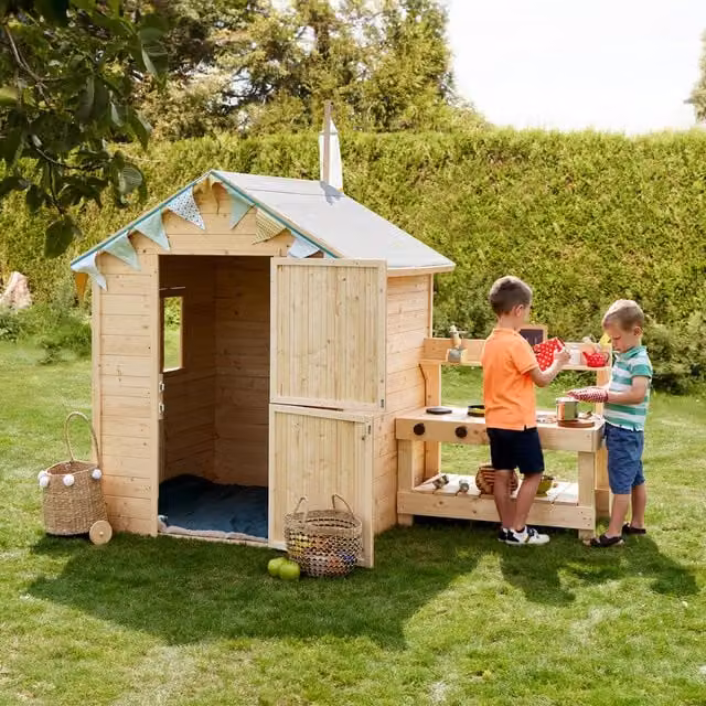 Soulet Jasmine Childrens Playhouse with Mud Kitchen in Natural Wood