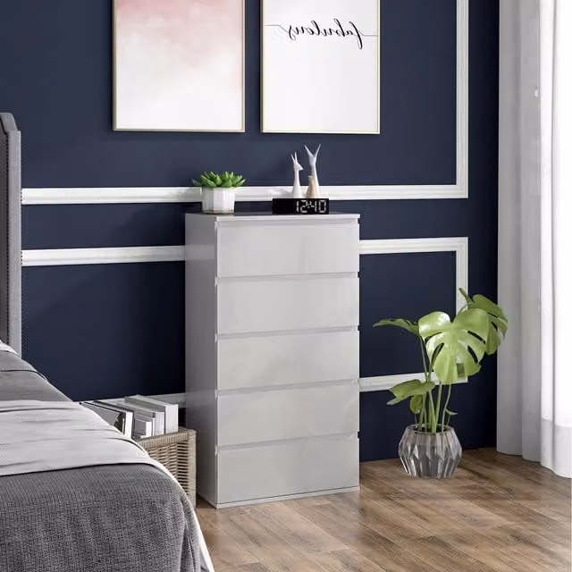 HOMCOM High Gloss White Chest of Drawers with Soft Closing Mechanism, W: 100 cm, D: 33 cm
