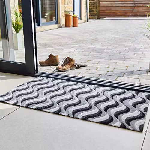 JVL Solemate Hand Carved Wave Doormat, Grey, W: 57 cm, D: 100 cm, H: 1 cm – 3