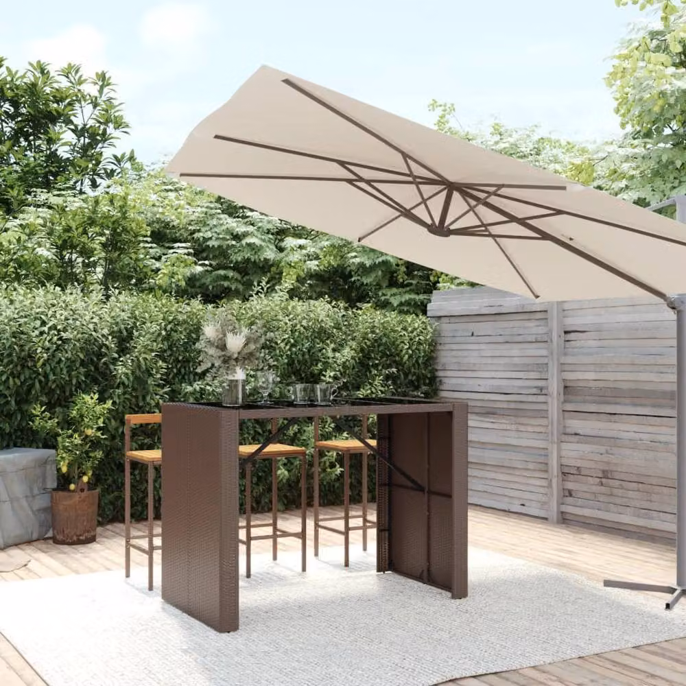 Berkfield Home Bar Table with Glass Top in Brown Poly Rattan, W/D/H: 145 x 80 x 110 cm – 2