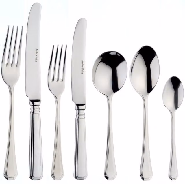 Arthur Price Grecian 44 Piece 6 Person Stainless Steel Cutlery Set in Polished Silver with Case