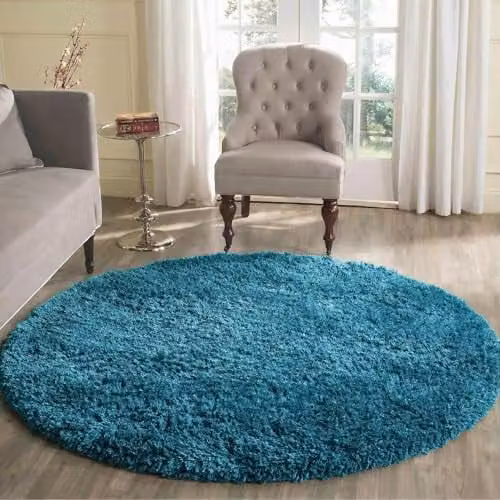 Serdim Rugs Plain Round Petrol Shaggy Living Room Rug, Diameter: 120 cm – 1