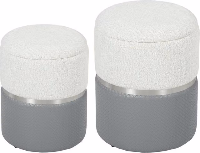 KORVIXA Set of 2 Round Storage Ottomans in Grey and Multicolour, W/D: 100 x 100 cm – 1