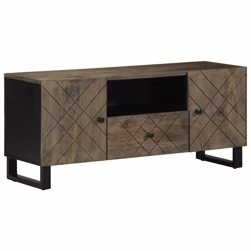 Berkfield Home Black Mango Wood TV Cabinet W: 105 cm, D: 33 cm, H: 46 cm – 2