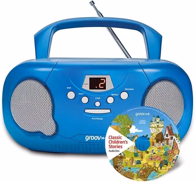 Groov-e Original Boombox Portable CD Player with Childrens Stories CD in Blue