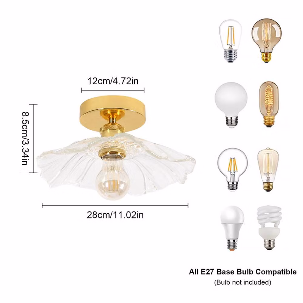 COMELY Modern Flower Shaped Glass Ceiling Light with E27 Base in Gold and Transparent – 2