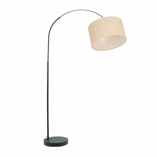 ValueLights Modern Black Metal Arched Floor Lamp with Grey Fabric Drum Shade, Height: 180 cm, Width: 45 cm, Depth: 45 cm