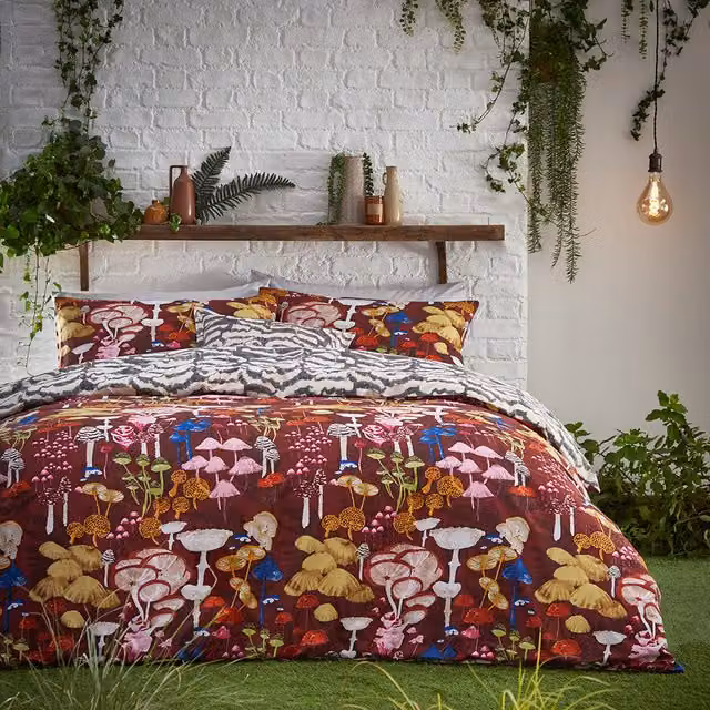 Make it a Home Amanita Abstract Mushroom Reversible Duvet Cover, Multicolour, W: 180 cm x L: 200 cm