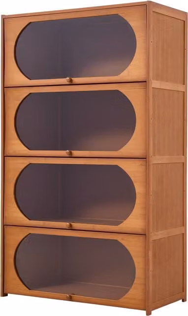 Livingandhome Minimalist Freestanding Bamboo Storage Bookcase with Glass Doors, Brown, Height: 137 cm