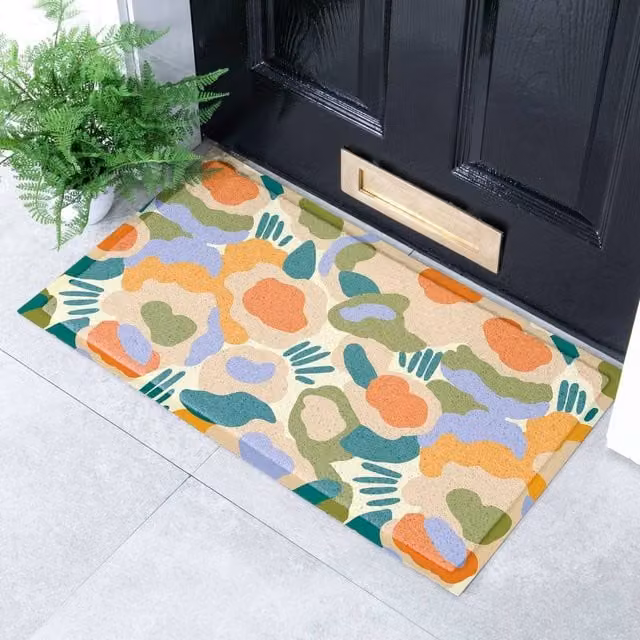 Artsy Mats Elizabeth Olwen Smudge Flowers Indoor/Outdoor Doormat, Green and Multicolour, W/D/H: 70 x 40 cm – 1