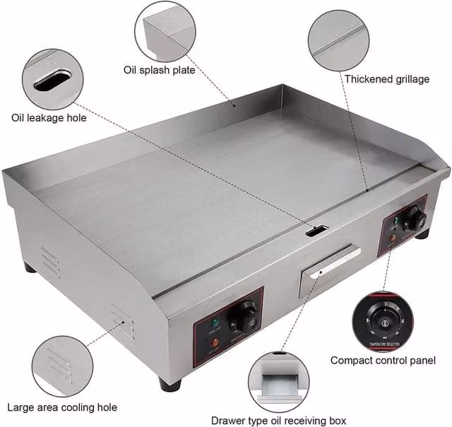NESTLUNE Commercial Electric Countertop Griddle with Removable Stainless Steel Plates, Silver, Width: 100 cm – 1