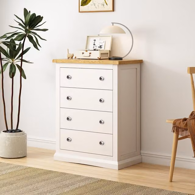 Cabinet Bits Castelli 4 Drawer Petite Chest of Drawers in White Pine with Chrome Knobs – 1