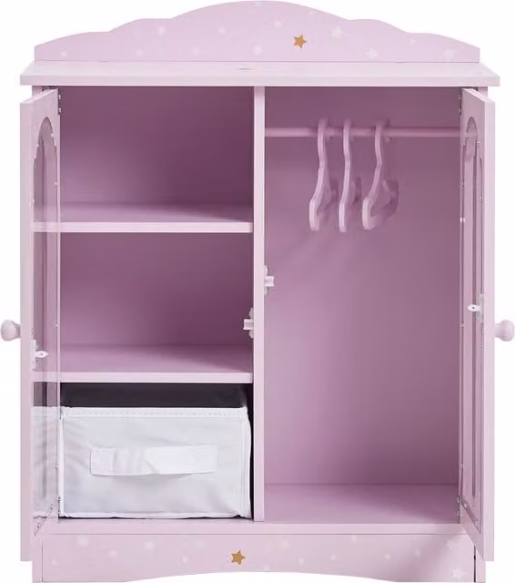 Teamson Wooden Polka Dot Princess Doll Wardrobe for 18 inch Dolls in Purple and Pink, H: 52.7 cm x W: 36.0 cm x D: 22.9 cm