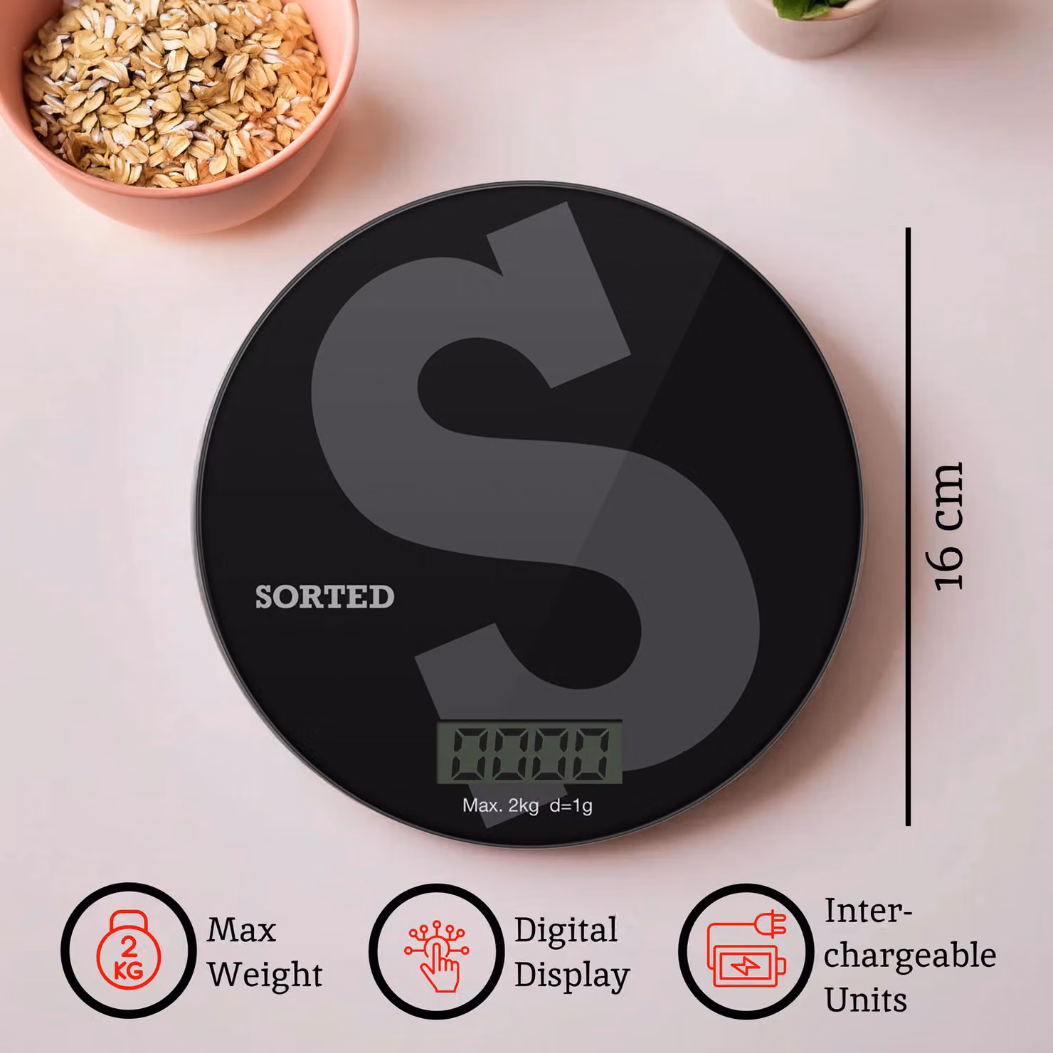Orsina Black Glass Digital Kitchen Scale with 2kg Capacity – 4