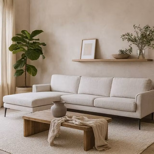 Wyld Haus Nashville Minimalist White Three Seater L-Shape Sofa Chaise with Black Metal Legs