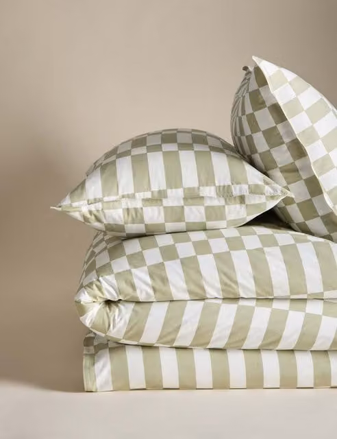 M&S Green Mix Cotton Rich Geometric Reversible Duvet Cover and Pillowcase Set, W: 140 cm, L: 200 cm
