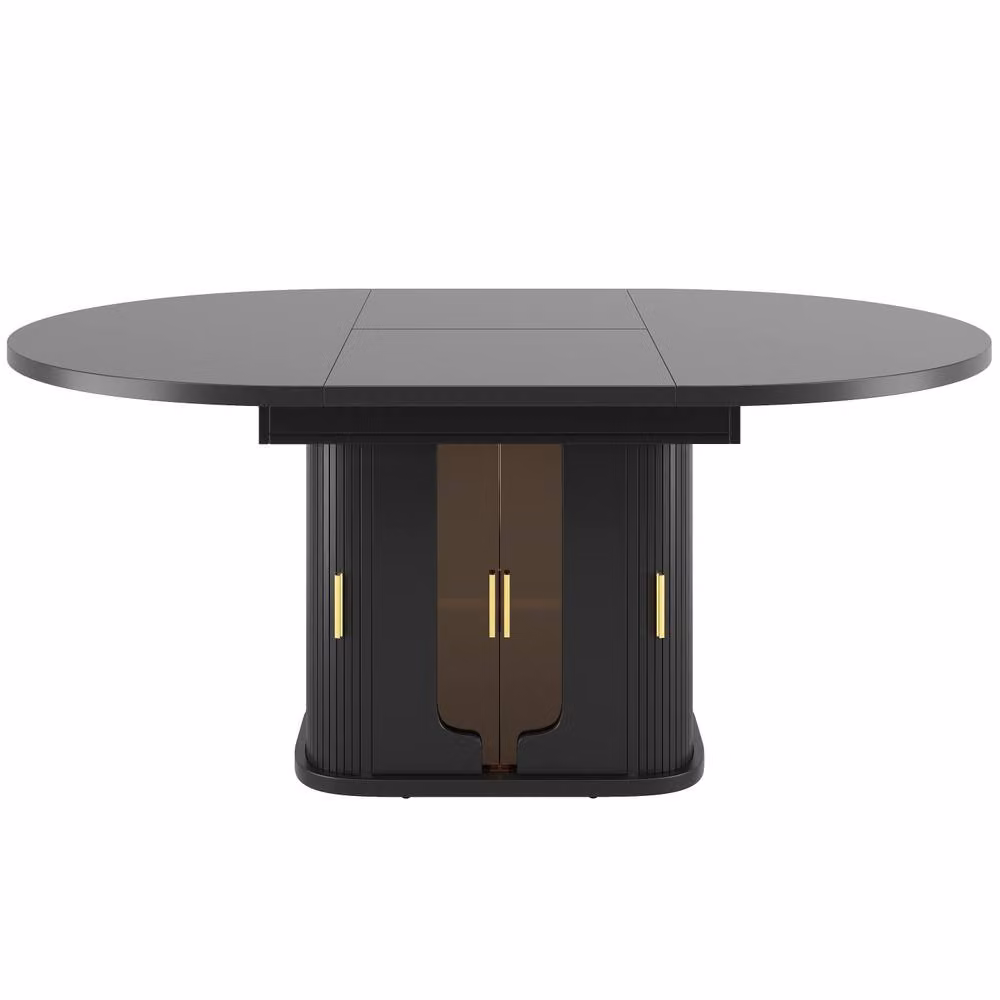 Merax Extendable Round Dining Table in Black with Glass and MDF Laminate – 7