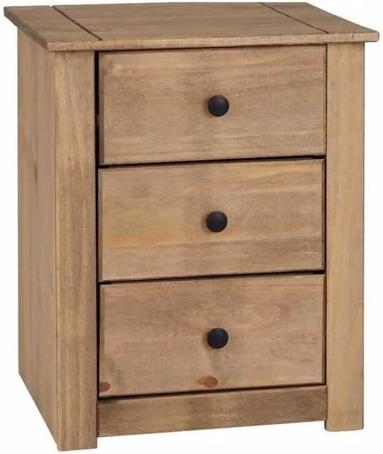 FORGEVIO Natural Wax Mexican Pine 3 Drawer Bedside Nightstand Cabinet in Beige