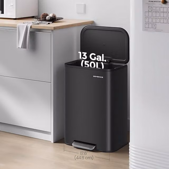The Bazaarist Extra Large Stainless Steel Kitchen Pedal Bin with Soft Close and Removable Inner Bucket, Ink Black