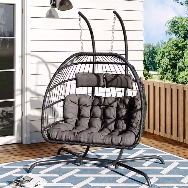 Breeins Modern Black Rattan Garden Soft Hanging Egg Chair, Height: 157 cm