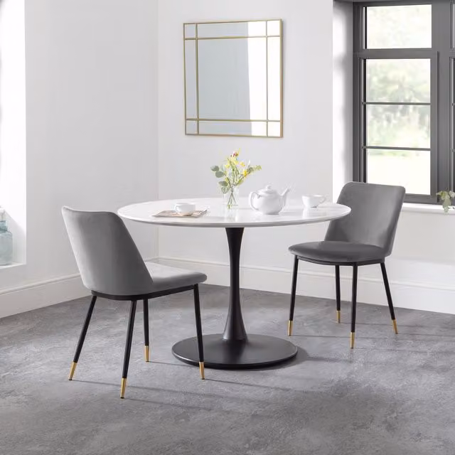Julian Bowen Holland Round Marble Dining Table and Delaunay Chairs Set in Grey
